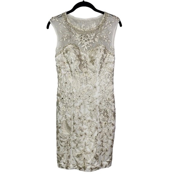 SUE WONG Nocturne White beaded embellished knee length dress womens size 4 - Picture 2 of 16